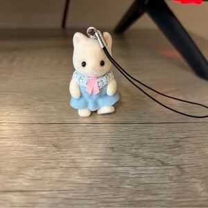 Cream and Blue Small Calico Critter Keychain